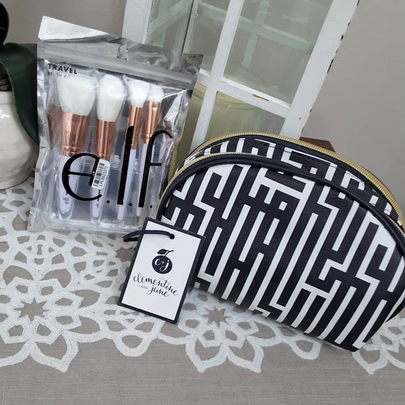 Clementine & Jane & E.L.F. NWT, Cosmetic Case & Travel Brushes - Picture 1 of 9